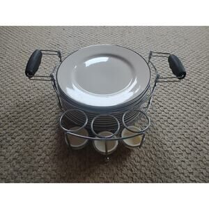 11 Vintage Alco Industries Dinner Plates With Metal Carrier 10.5"